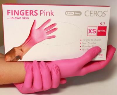Рукавички нітрилові Ceros Fingers розмір XS  100 шт Рожевий
