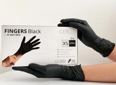 Рукавички нітрилові Ceros Fingers розмір XS  100 шт Чорні