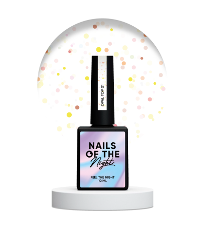 NailsOfTheNight Opal top 01— топ з опаловими блискітками на легкій молочній основі, без ЛШ та без уф-фільтрів для нігтів, 10 мл